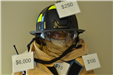 firefighter gear labeled with price tags